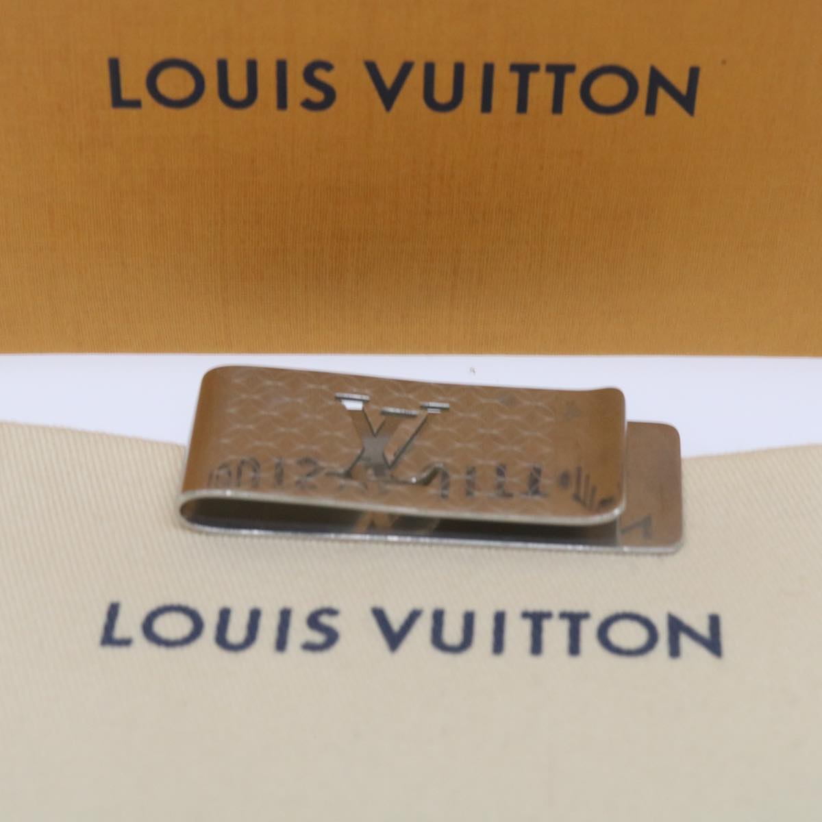 LOUIS VUITTON Pance Billets Champs Elysees Money Clip Silver M65041 Auth 67522