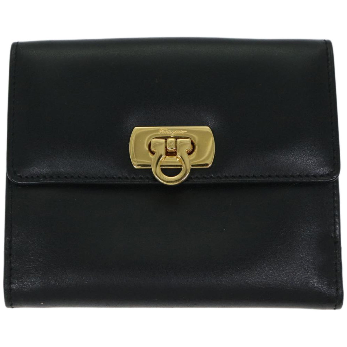 Salvatore Ferragamo Gancini Wallet Leather Black Auth 67544