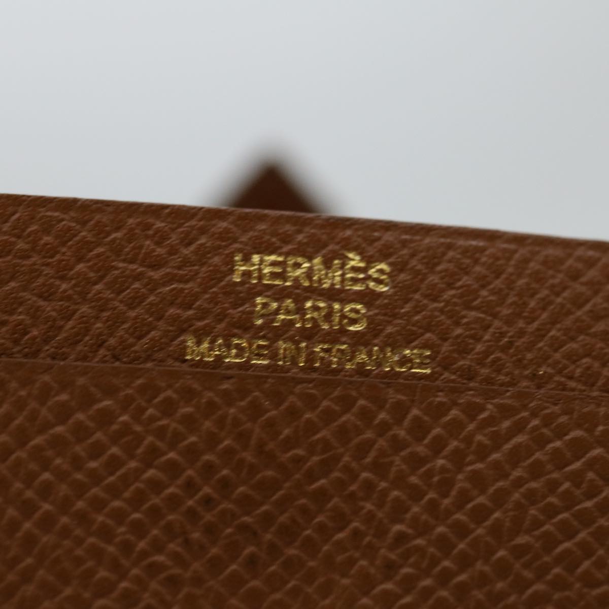 HERMES Bearn Card Case Leather Brown Auth 67553