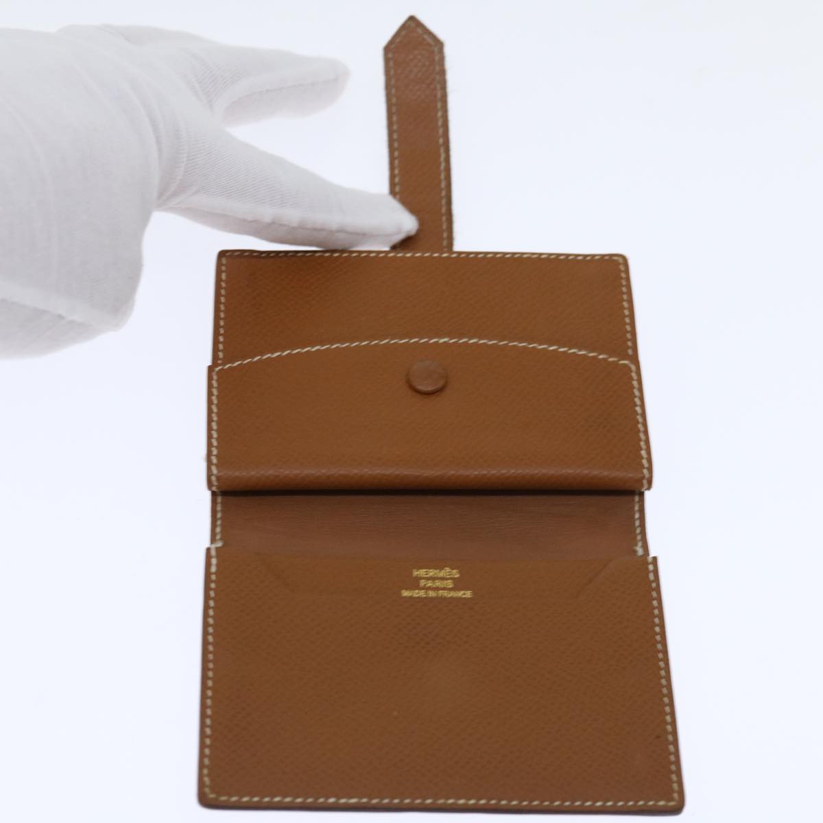 HERMES Bearn Card Case Leather Brown Auth 67553