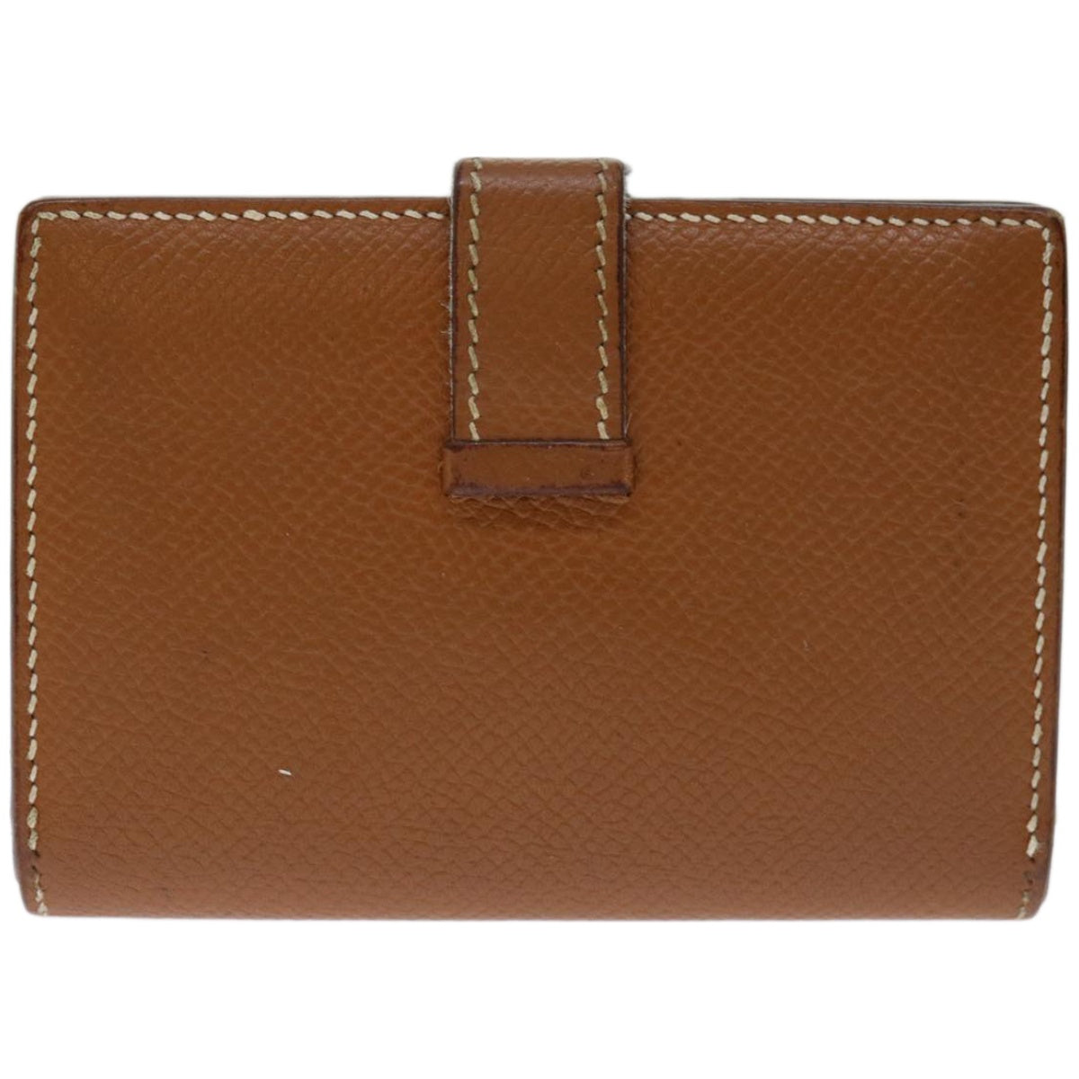 HERMES Bearn Card Case Leather Brown Auth 67553