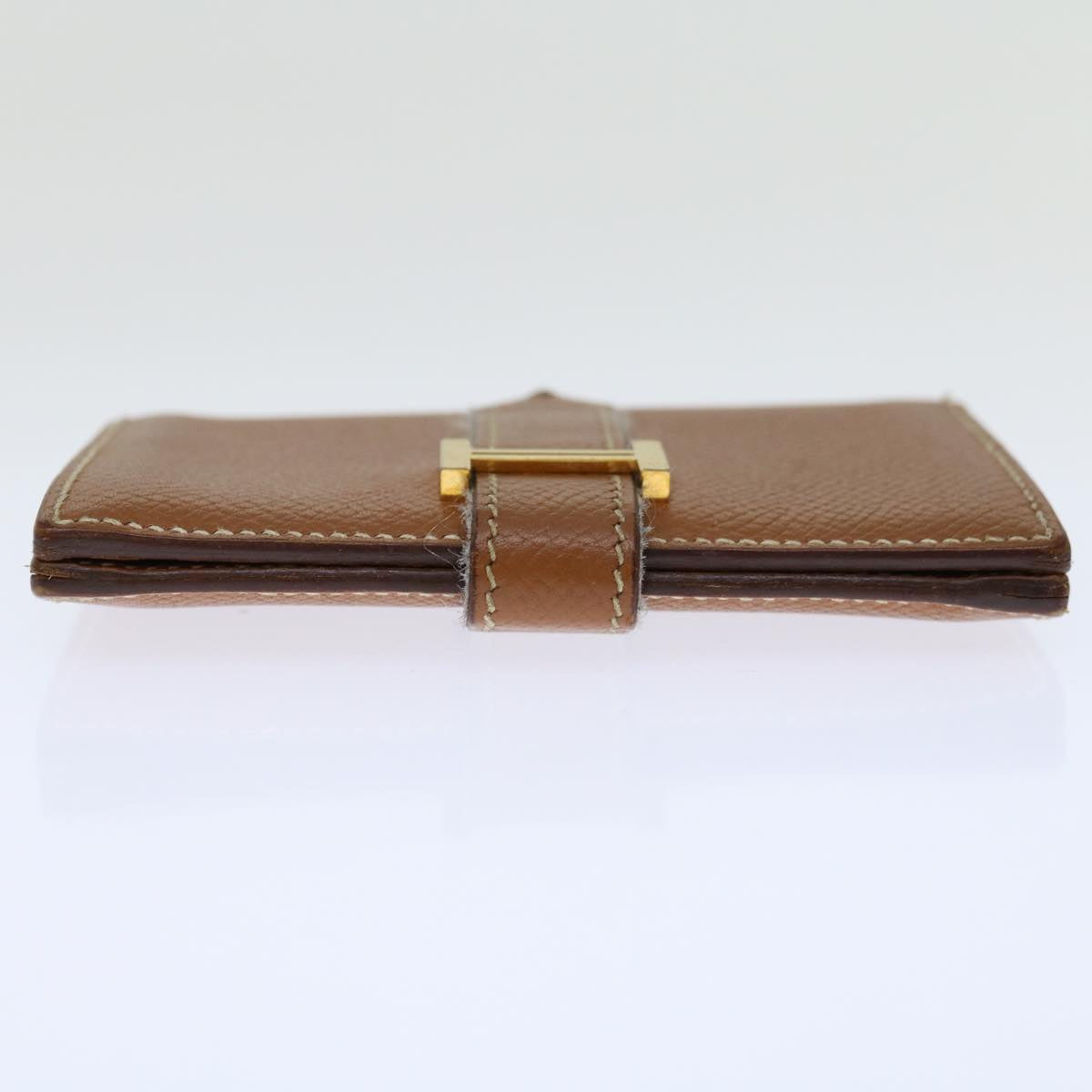 HERMES Bearn Card Case Leather Brown Auth 67553