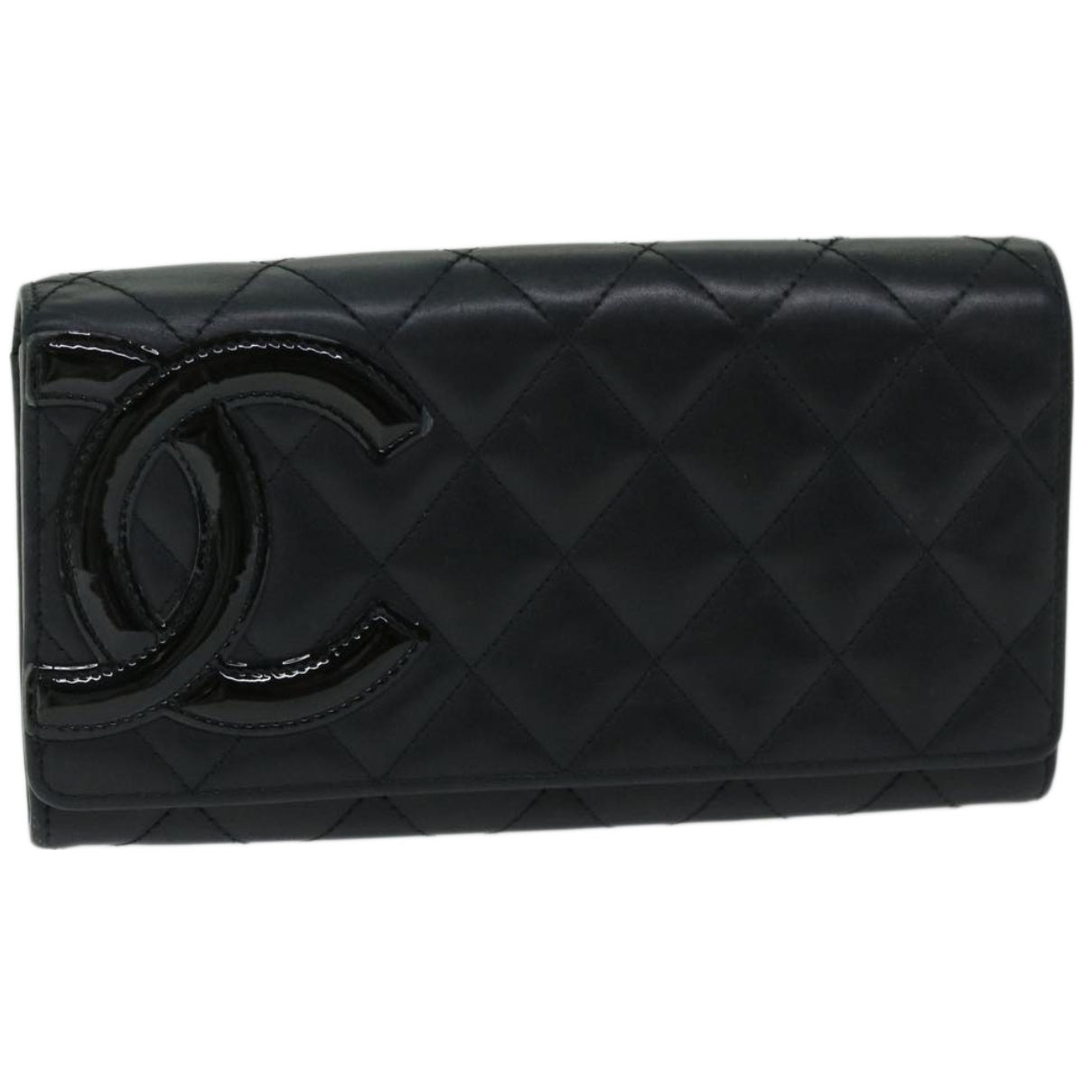 CHANEL Cambon Line Long Wallet Leather Black CC Auth 67567