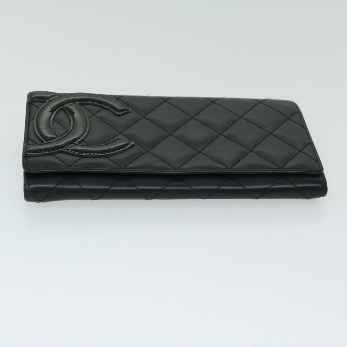 CHANEL Cambon Line Long Wallet Leather Black CC Auth 67567