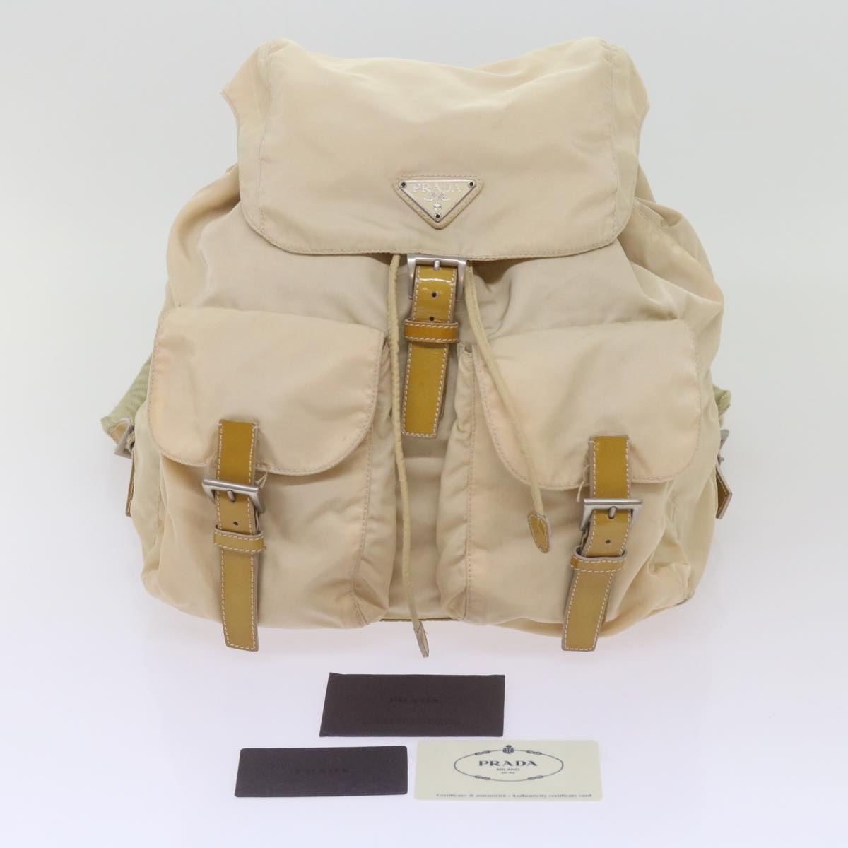 PRADA Backpack Nylon Beige Auth 67585