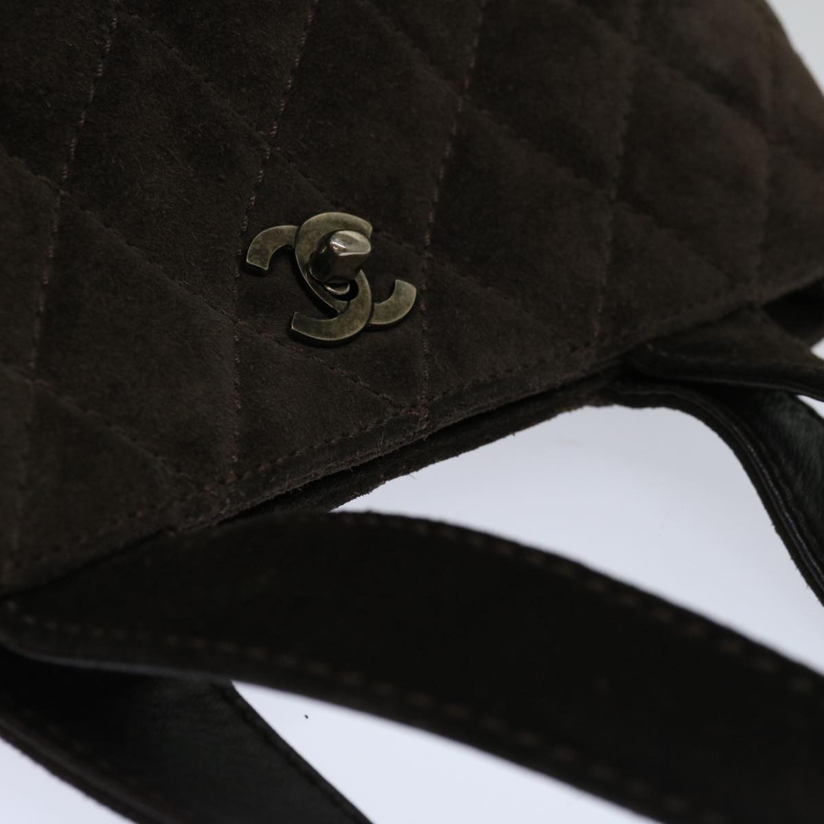 CHANEL Hand Bag Suede Brown CC Auth 67595