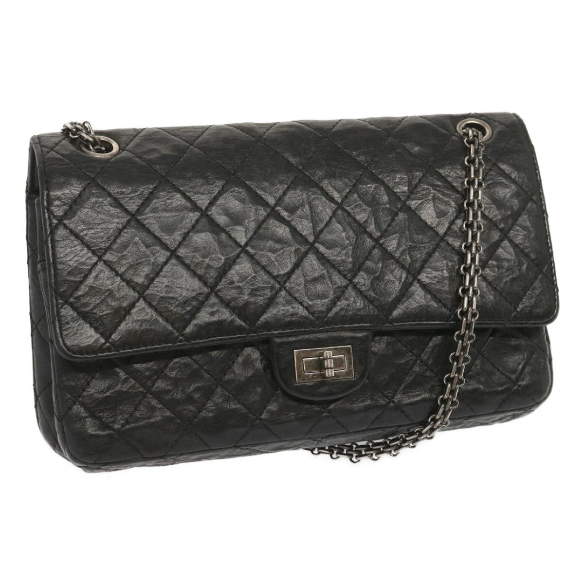 CHANEL 2.55 Matelasse Chain Bag Aged Calfskin Black A37586 CC Auth 67618A