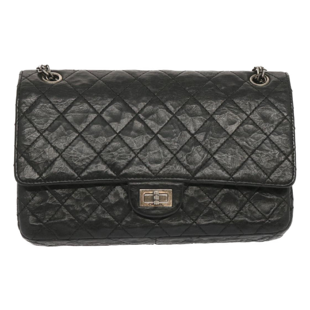 CHANEL 2.55 Matelasse Chain Bag Aged Calfskin Black A37586 CC Auth 67618A