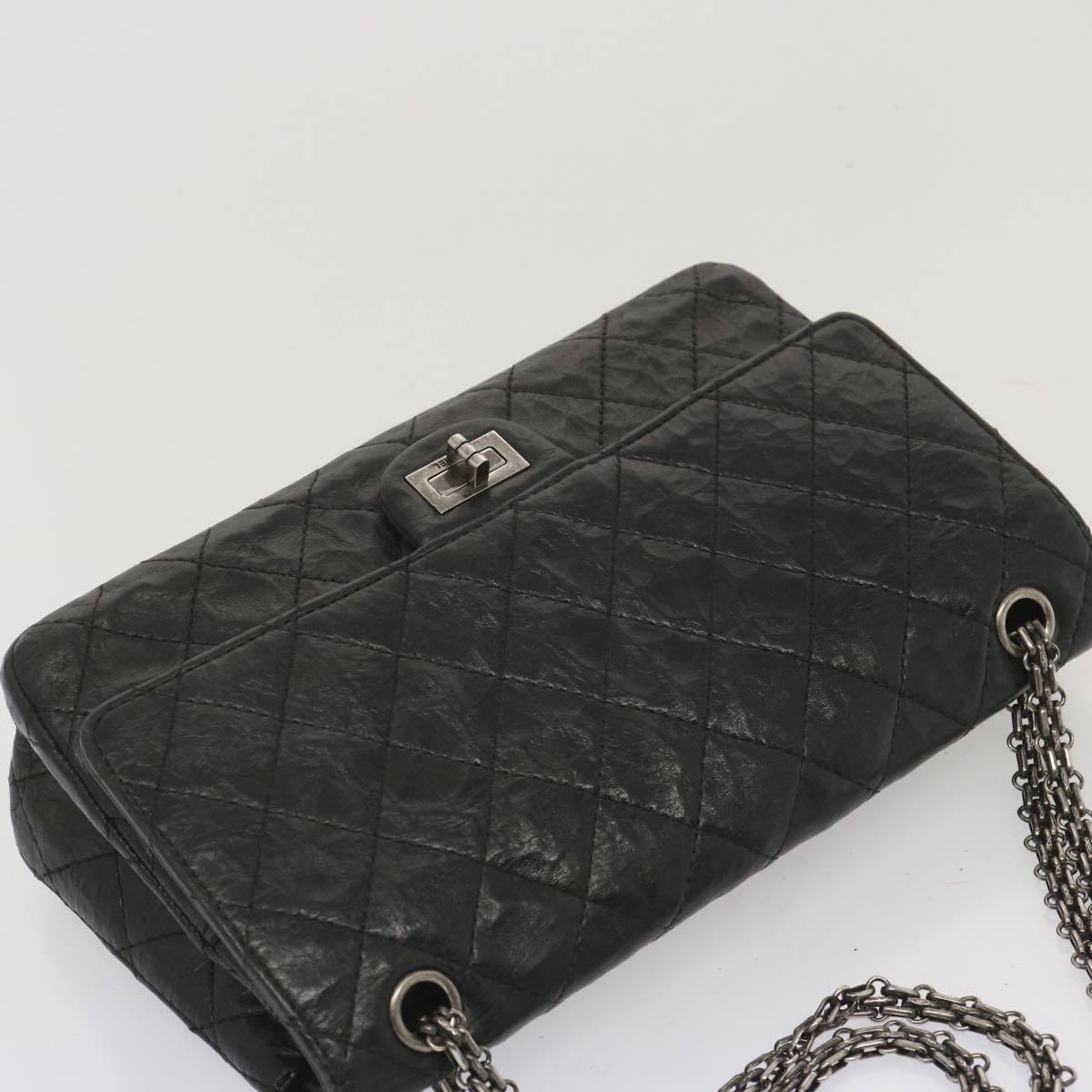 CHANEL 2.55 Matelasse Chain Bag Aged Calfskin Black A37586 CC Auth 67618A