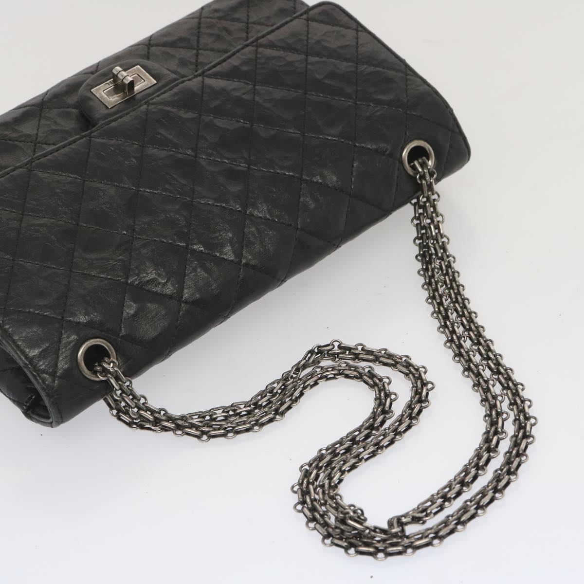 CHANEL 2.55 Matelasse Chain Bag Aged Calfskin Black A37586 CC Auth 67618A