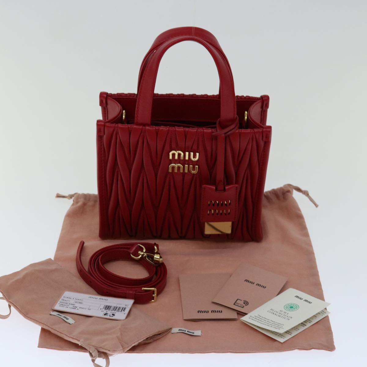 Miu Miu Materasse Hand Bag Leather 2way Red 5BA277 Auth 67619S