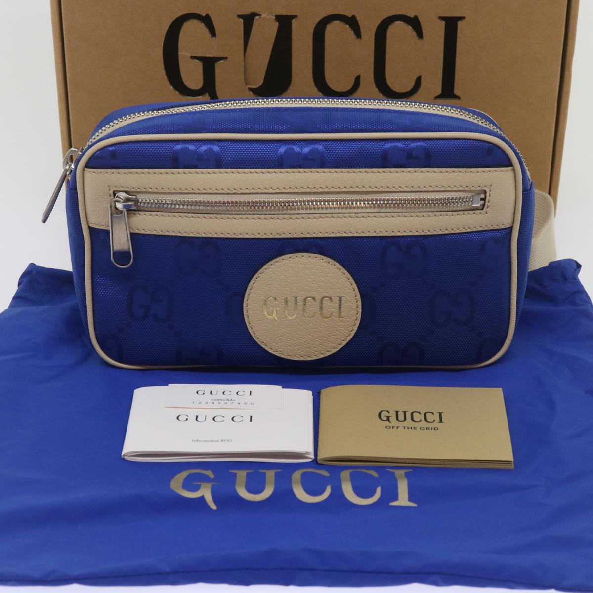 GUCCI GG Nylon Bum Bag Body Bag Blue 631341 Auth 67621A