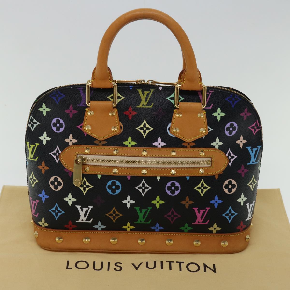 LOUIS VUITTON Monogram Multicolor Alma Hand Bag Black M92646 LV Auth 67625A