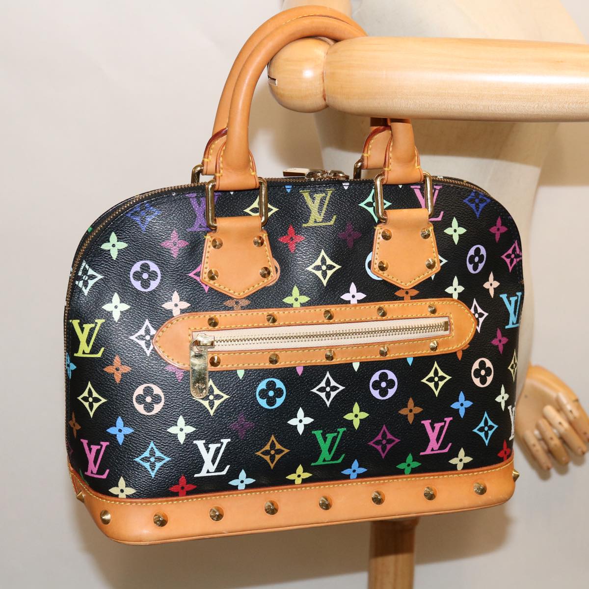 LOUIS VUITTON Monogram Multicolor Alma Hand Bag Black M92646 LV Auth 67625A