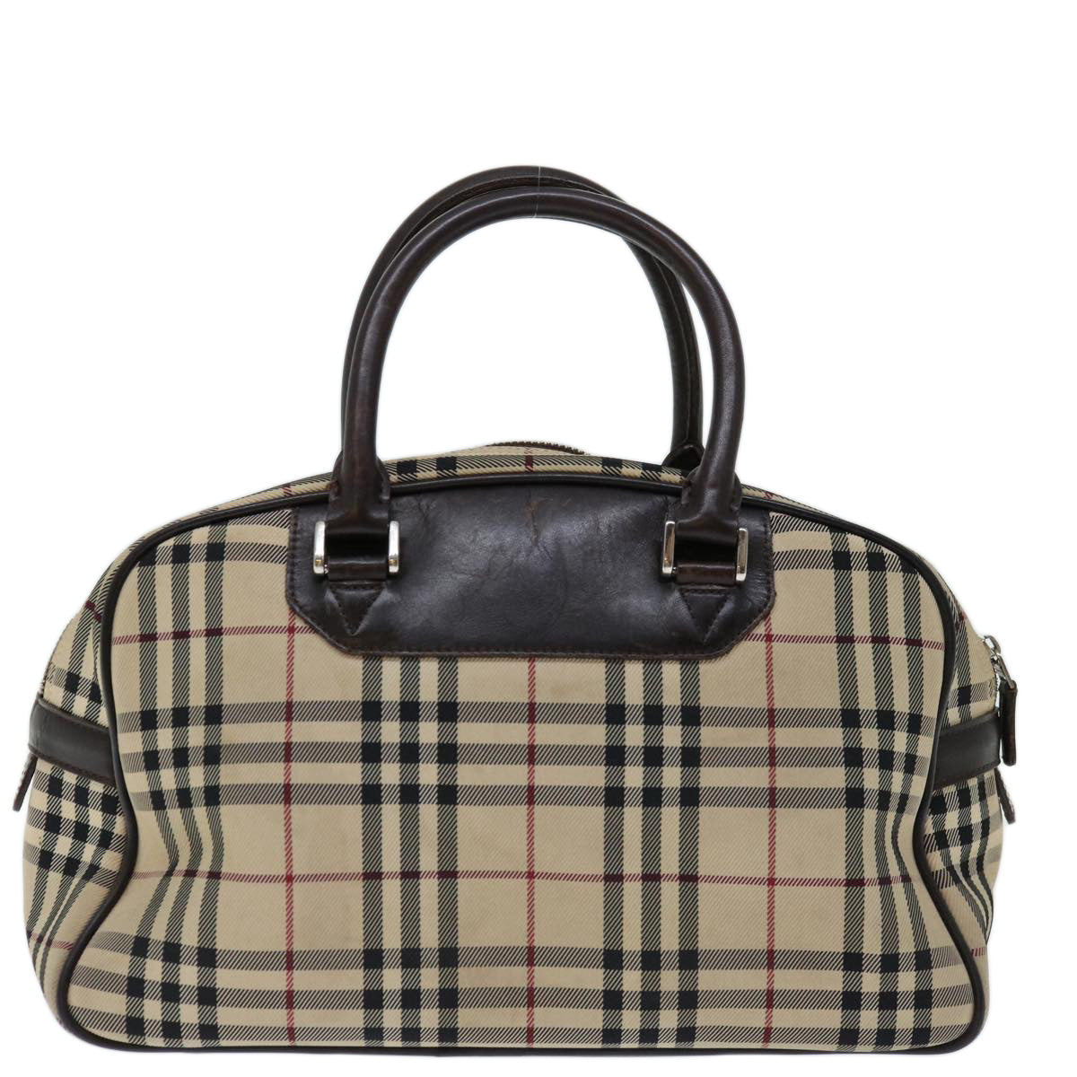 BURBERRY Nova Check Boston Bag Canvas Beige Auth 67656