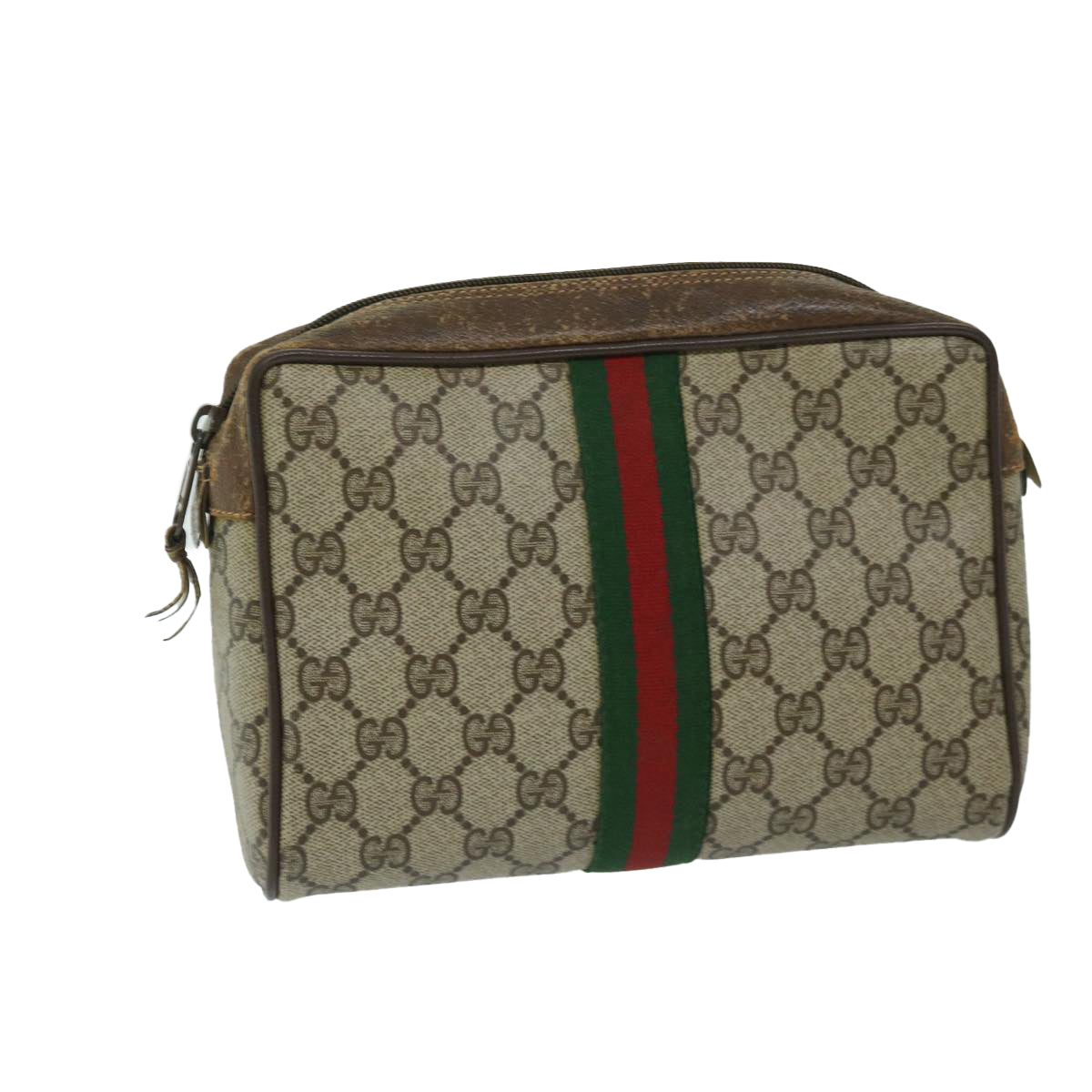 GUCCI GG Supreme Web Sherry Line Clutch Bag Beige Red 156 01 012 Auth 67661