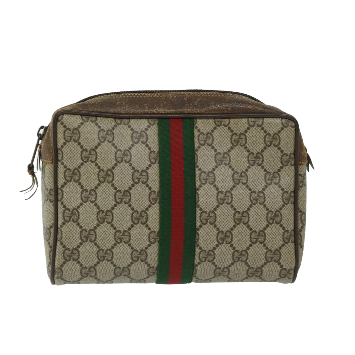 GUCCI GG Supreme Web Sherry Line Clutch Bag Beige Red 156 01 012 Auth 67661