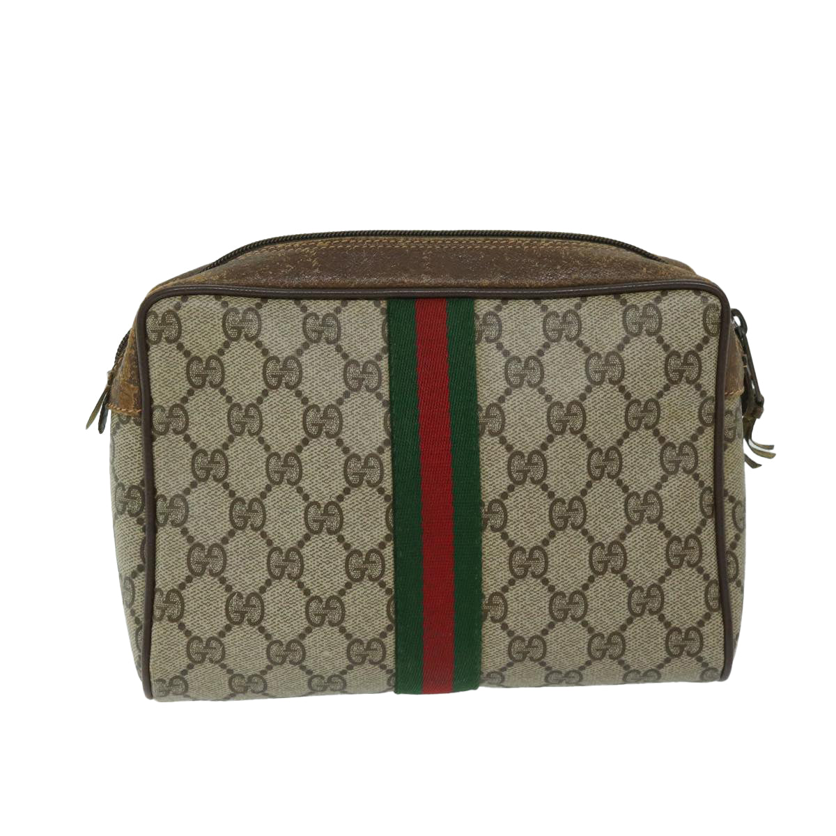 GUCCI GG Supreme Web Sherry Line Clutch Bag Beige Red 156 01 012 Auth 67661