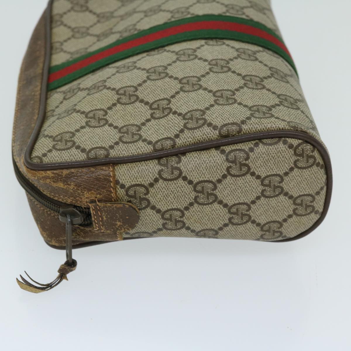 GUCCI GG Supreme Web Sherry Line Clutch Bag Beige Red 156 01 012 Auth 67661