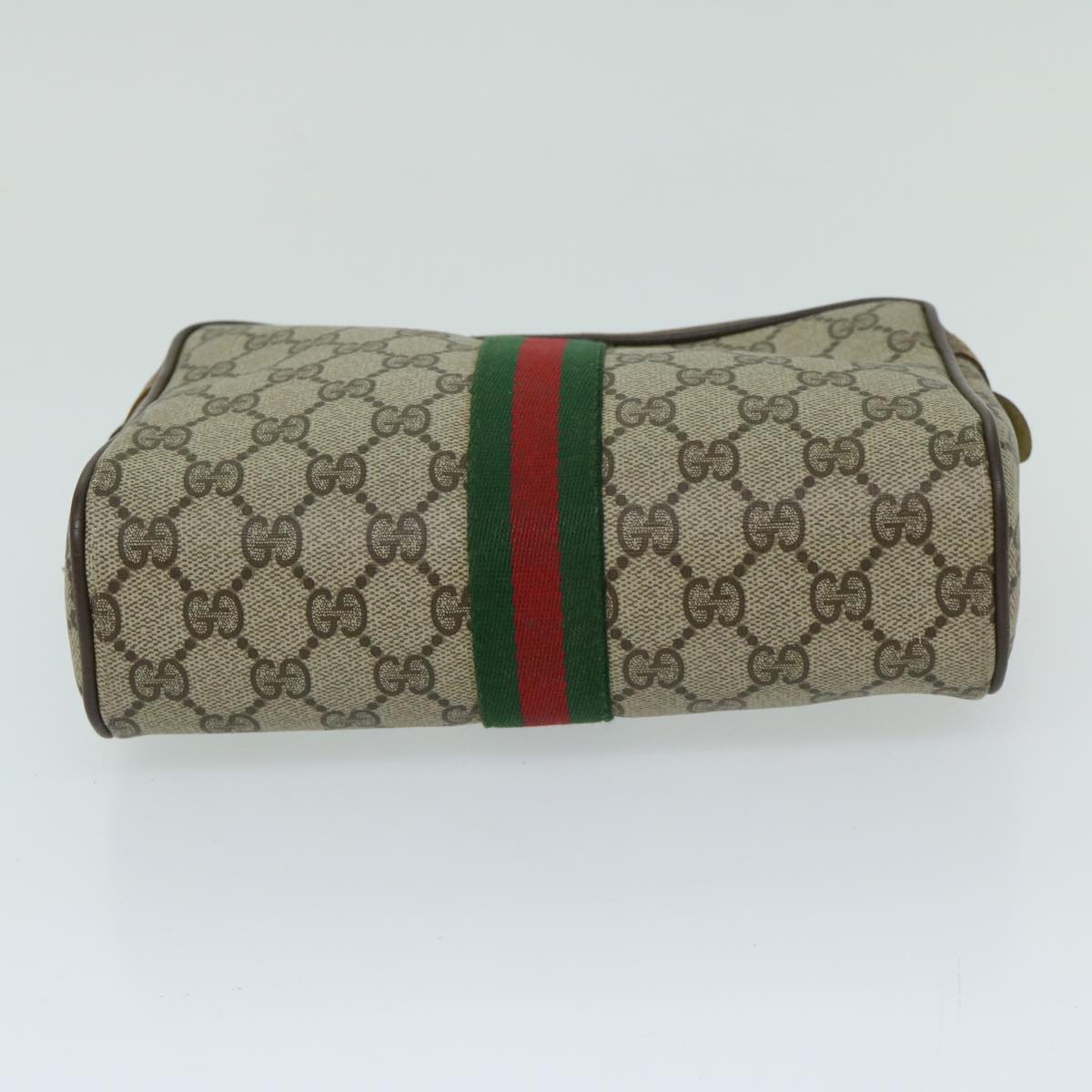 GUCCI GG Supreme Web Sherry Line Clutch Bag Beige Red 156 01 012 Auth 67661