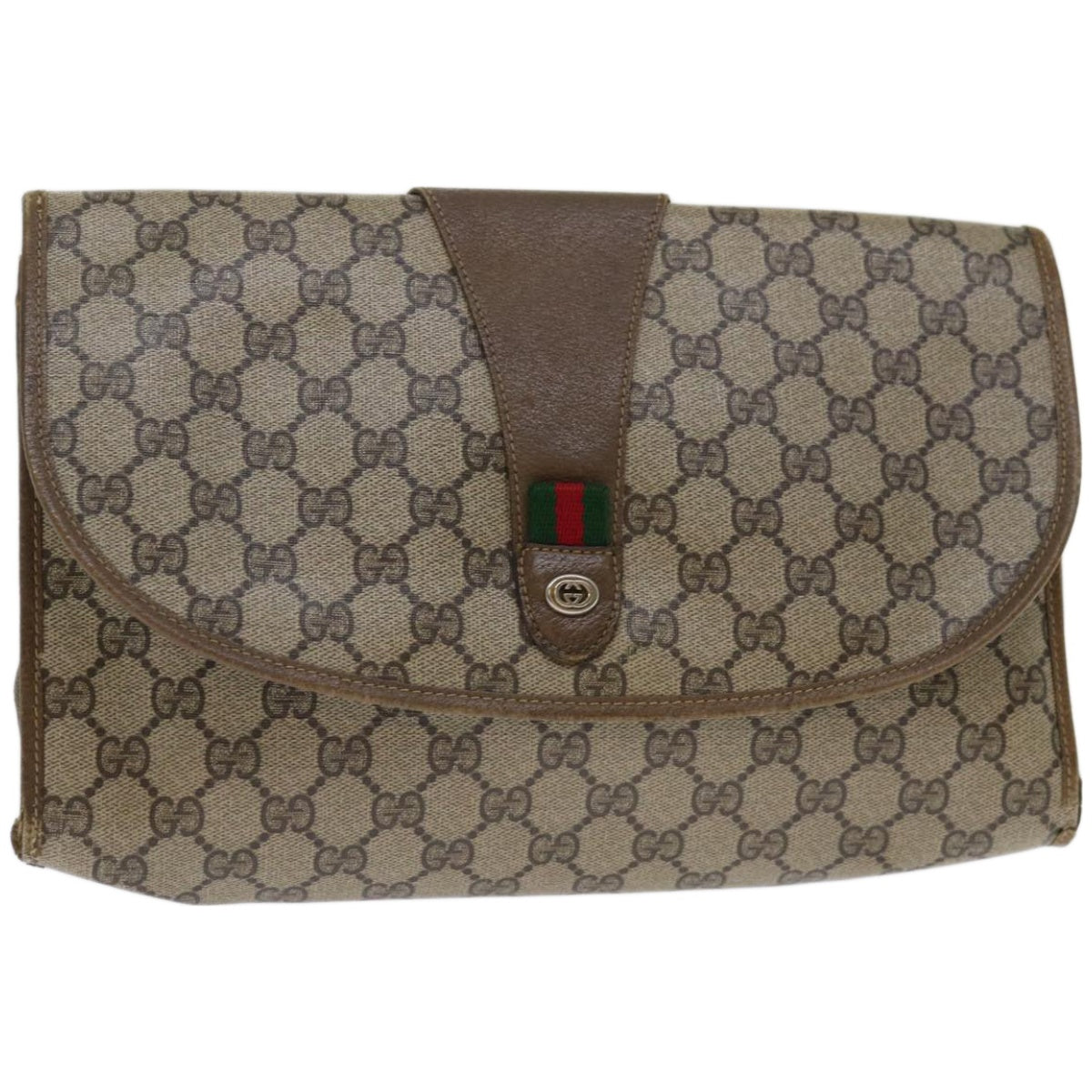 GUCCI GG Supreme Web Sherry Line Clutch Bag PVC Beige Red 89 01 031 Auth 67735