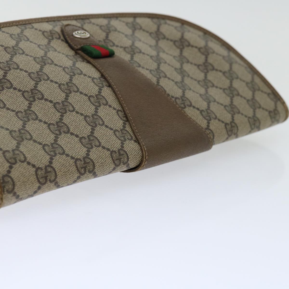 GUCCI GG Supreme Web Sherry Line Clutch Bag PVC Beige Red 89 01 031 Auth 67735