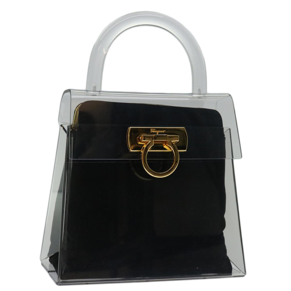 Salvatore Ferragamo Gancini Hand Bag plastic Clear Auth 67743A