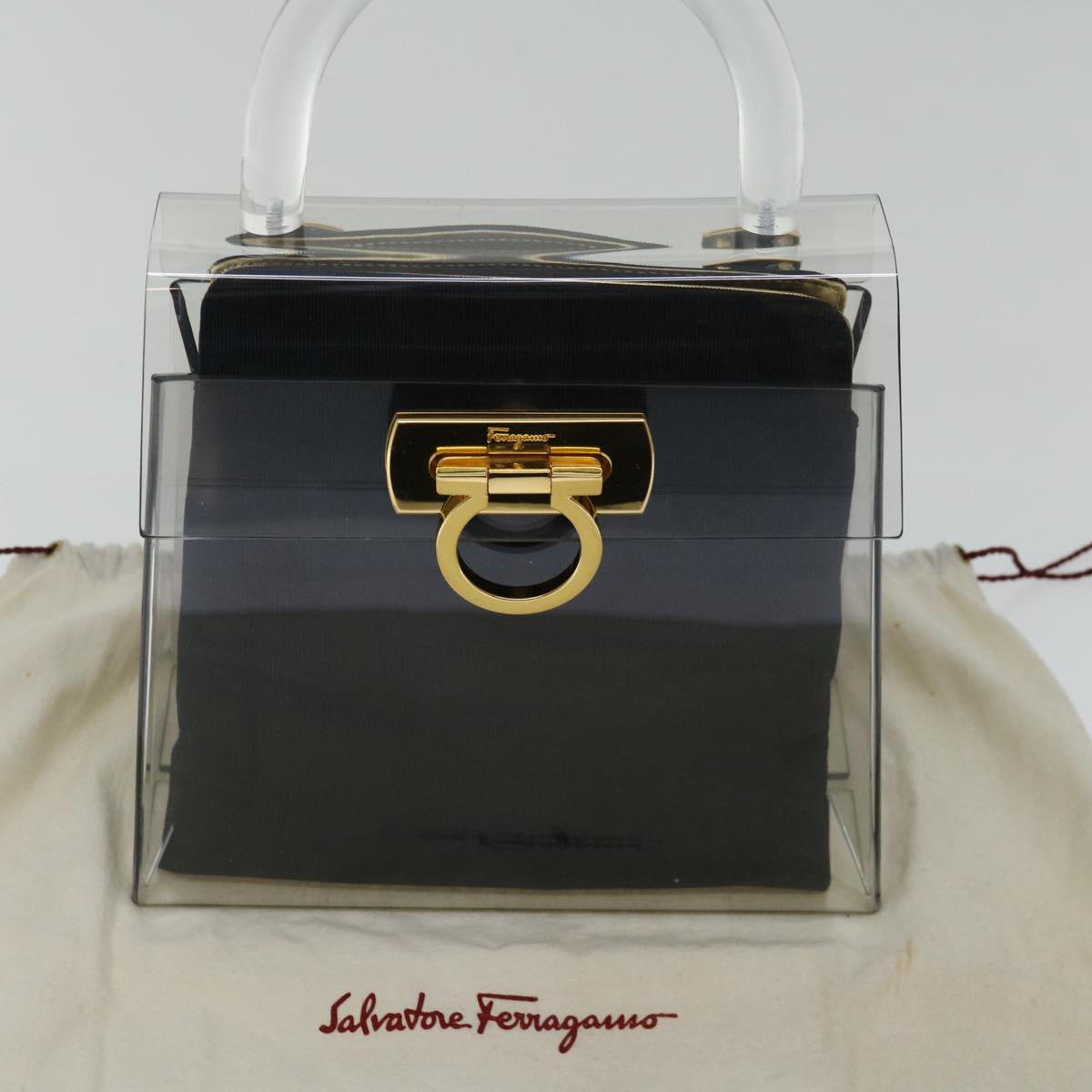 Salvatore Ferragamo Gancini Hand Bag plastic Clear Auth 67743A