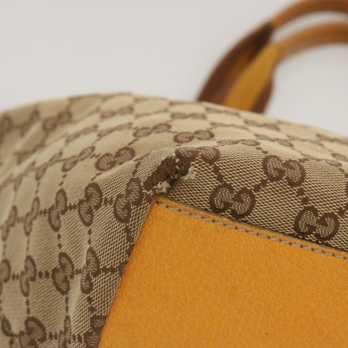 GUCCI GG Canvas Sherry Line Tote Bag Yellow Beige Brown 131230 Auth 67818