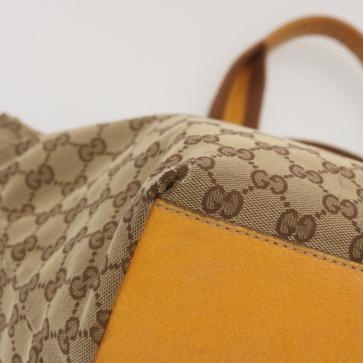 GUCCI GG Canvas Sherry Line Tote Bag Yellow Beige Brown 131230 Auth 67818