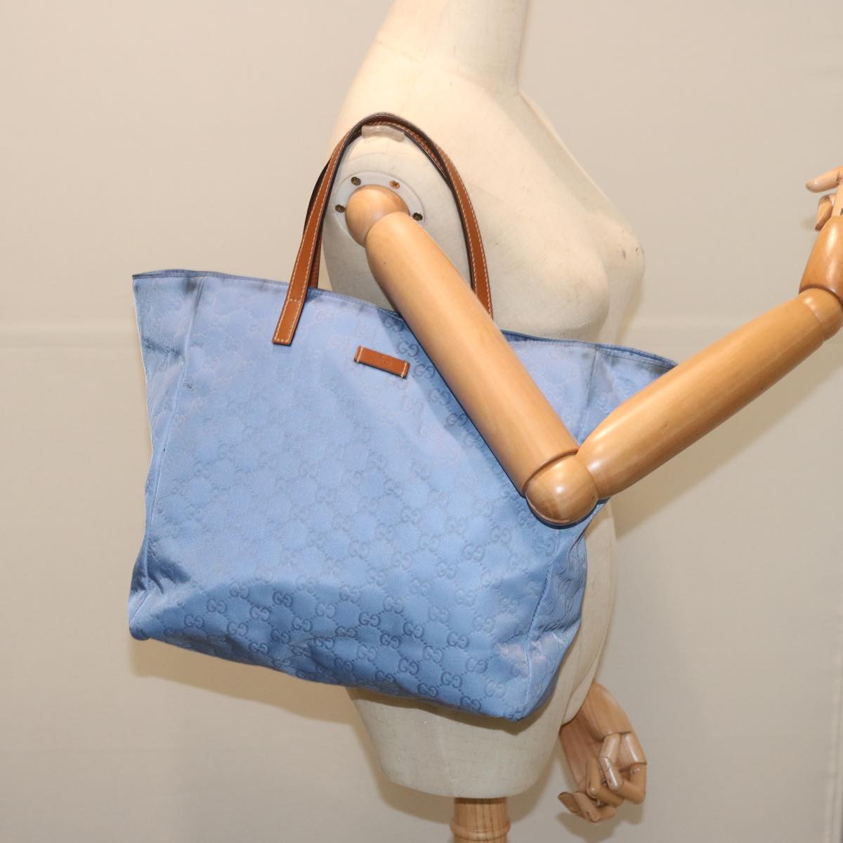 GUCCI GG Canvas Tote Bag Blue 282439 Auth 67820