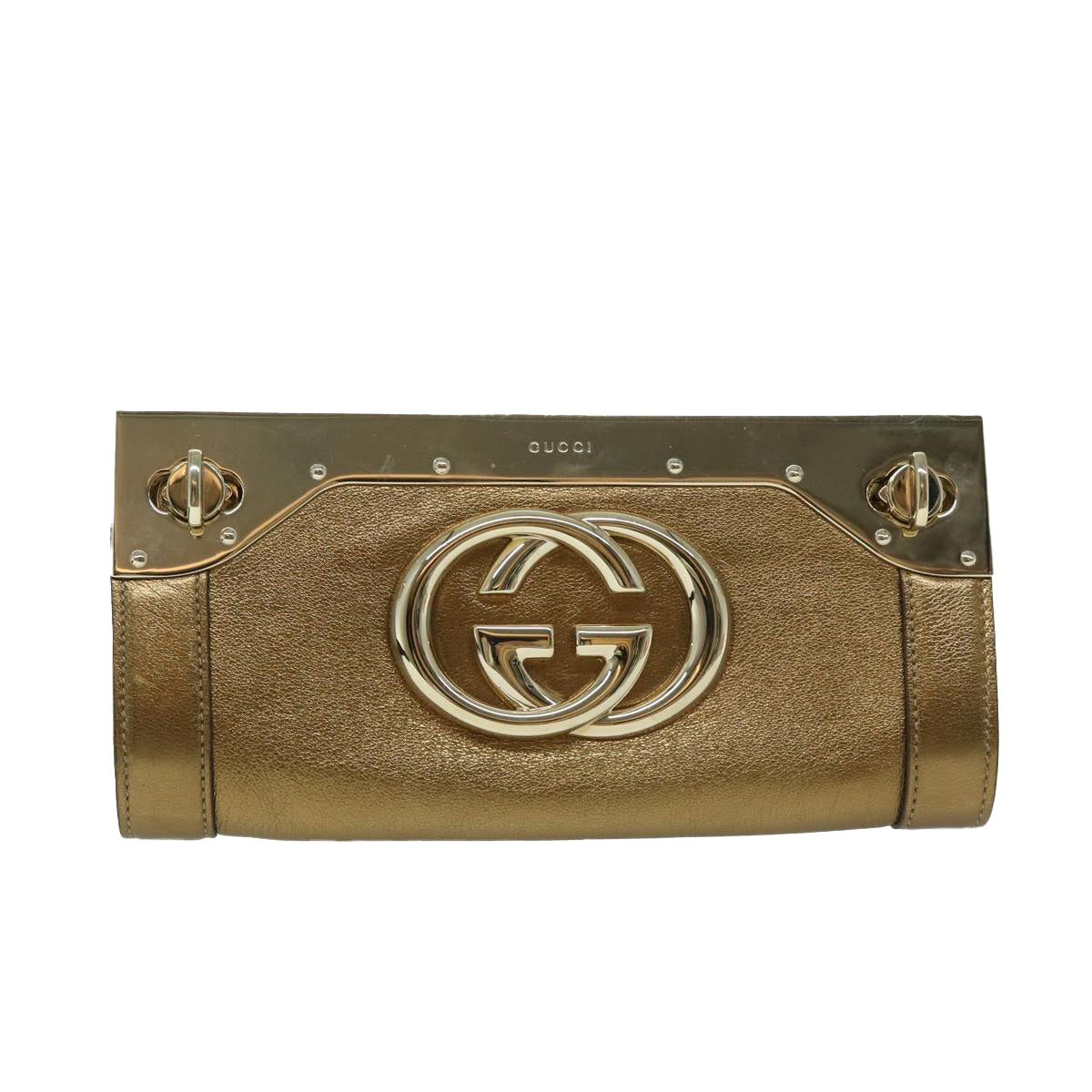 GUCCI Interlocking Clutch Bag Leather Gold Auth 67882A