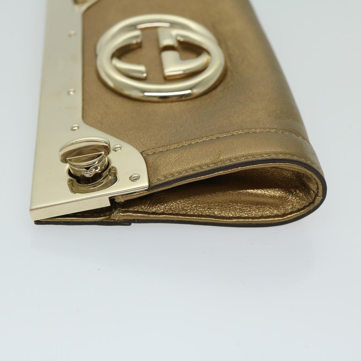 GUCCI Interlocking Clutch Bag Leather Gold Auth 67882A