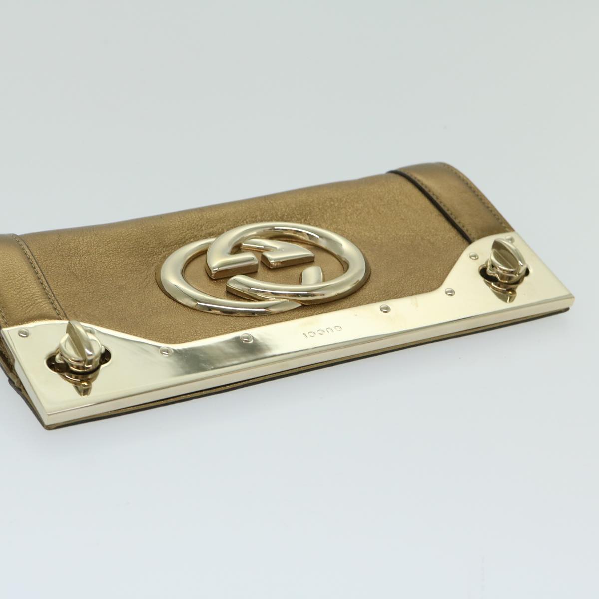 GUCCI Interlocking Clutch Bag Leather Gold Auth 67882A