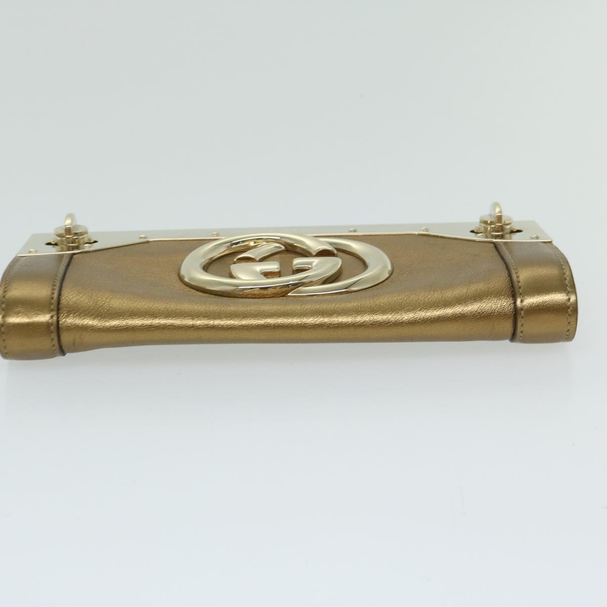 GUCCI Interlocking Clutch Bag Leather Gold Auth 67882A