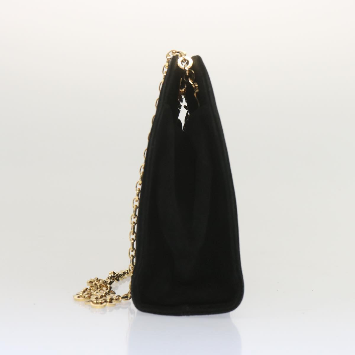 Salvatore Ferragamo Gancini Chain Shoulder Bag Suede Black Auth 67912