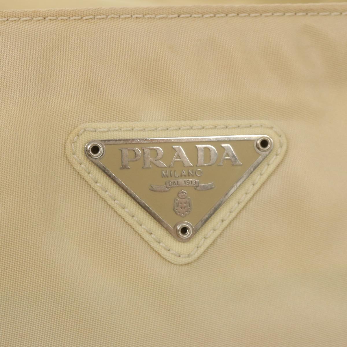 PRADA Tote Bag Nylon Cream Auth 67975