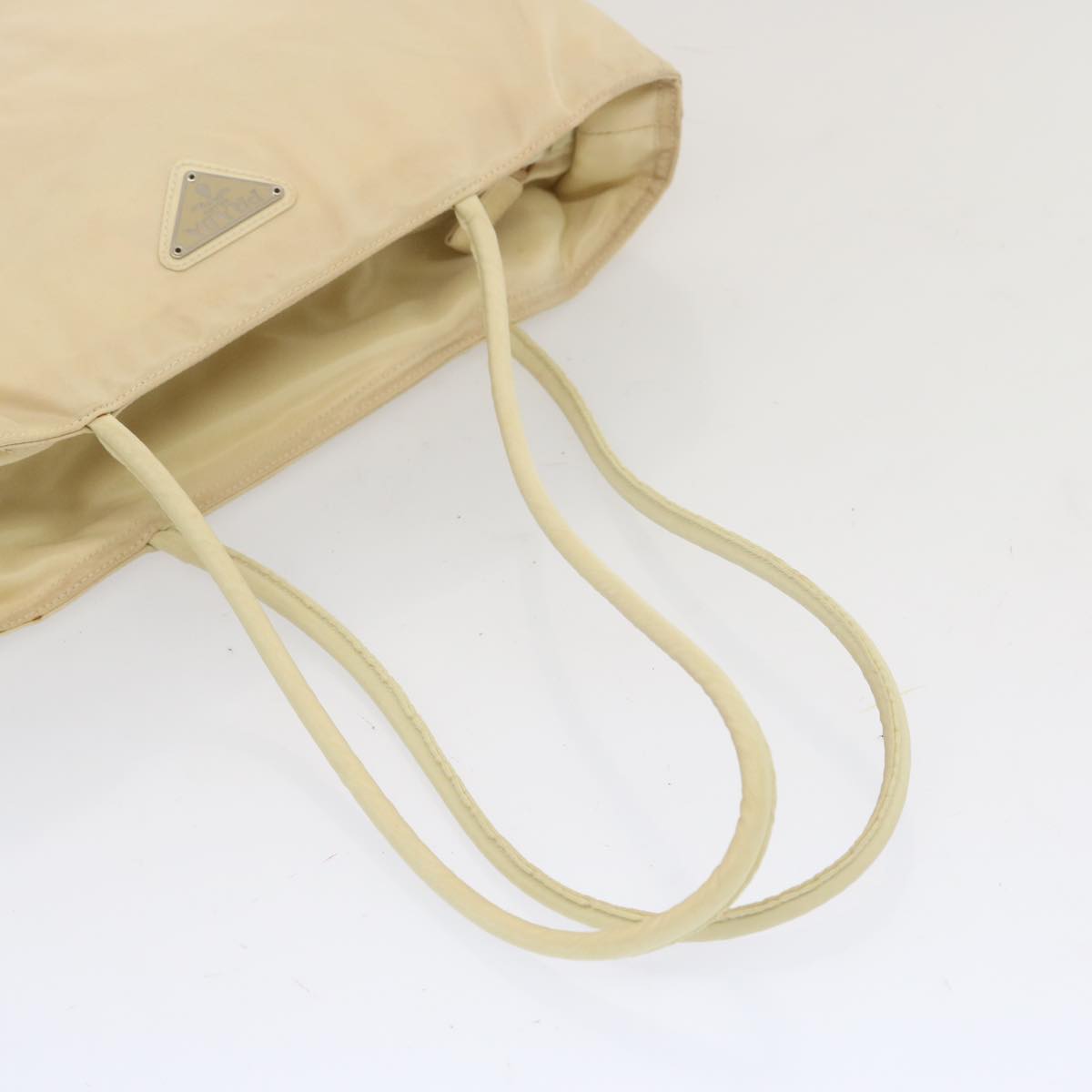 PRADA Tote Bag Nylon Cream Auth 67975