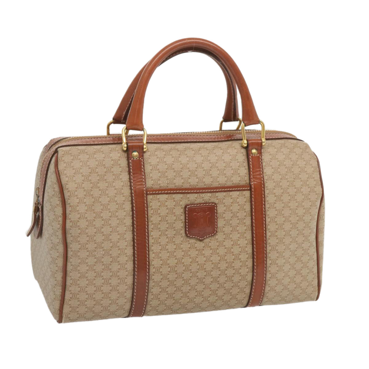 CELINE Macadam Canvas Boston Bag Beige Auth 68007