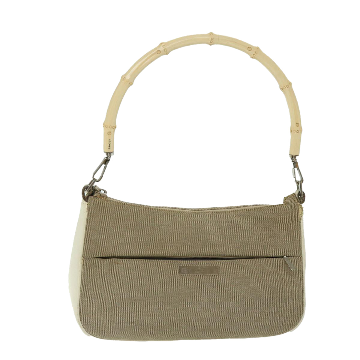 GUCCI Bamboo Hand Bag Canvas Beige 001 3865 Auth 68021