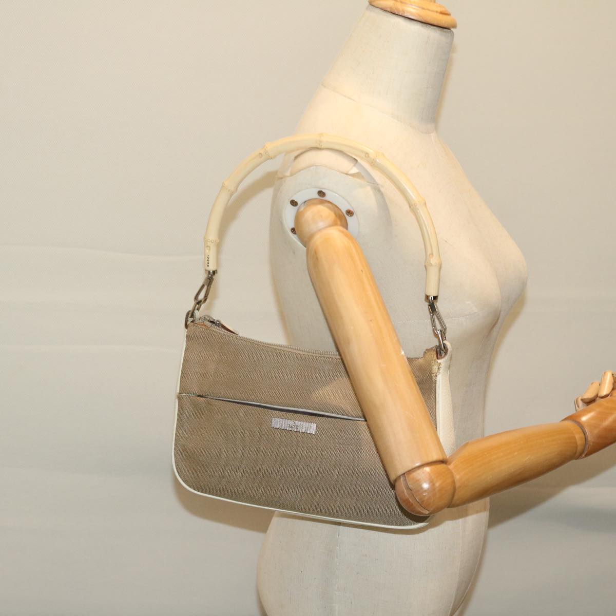 GUCCI Bamboo Hand Bag Canvas Beige 001 3865 Auth 68021