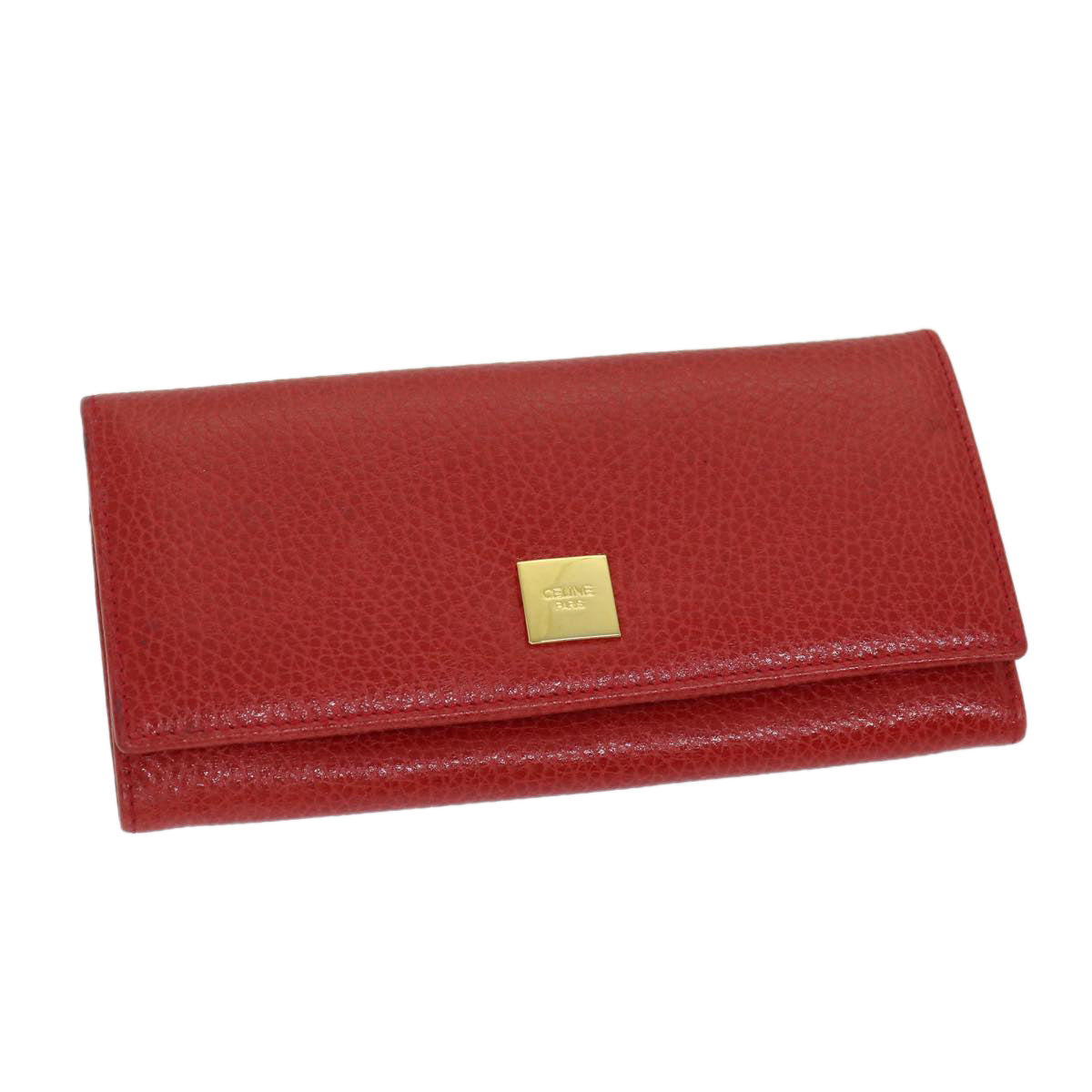 CELINE Wallet Leather Red Auth 68033