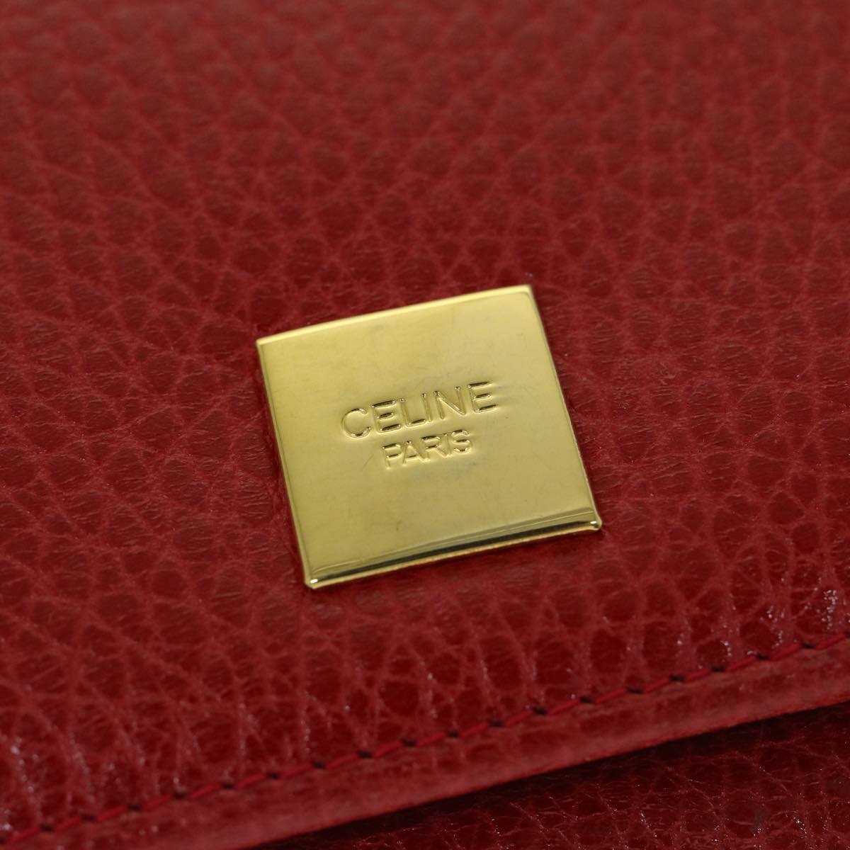 CELINE Wallet Leather Red Auth 68033