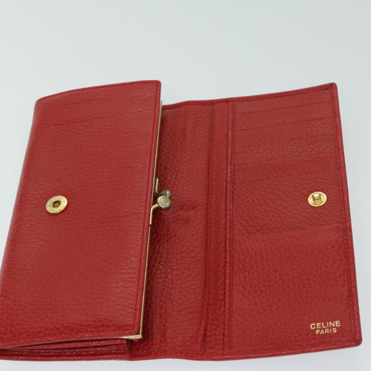 CELINE Wallet Leather Red Auth 68033