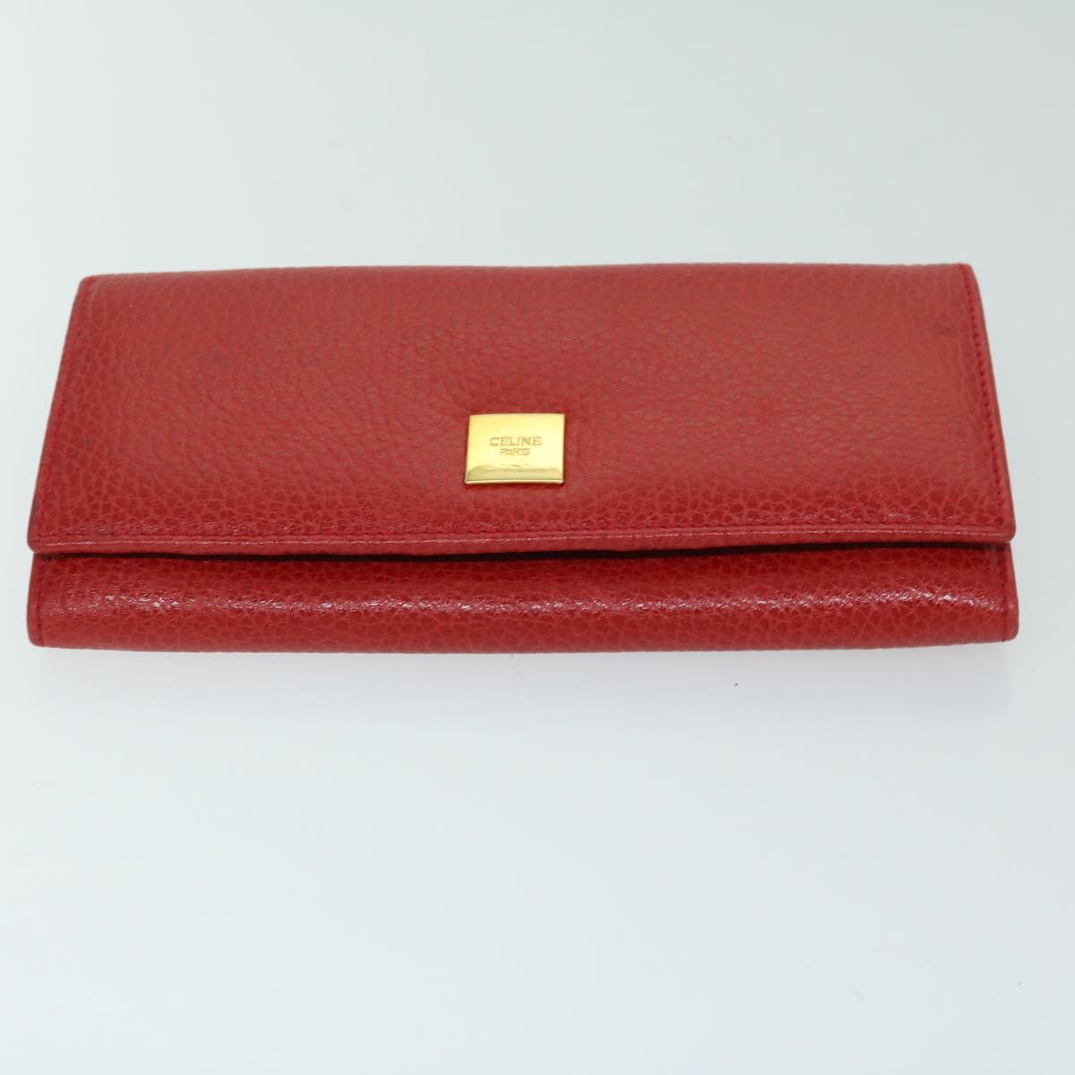 CELINE Wallet Leather Red Auth 68033