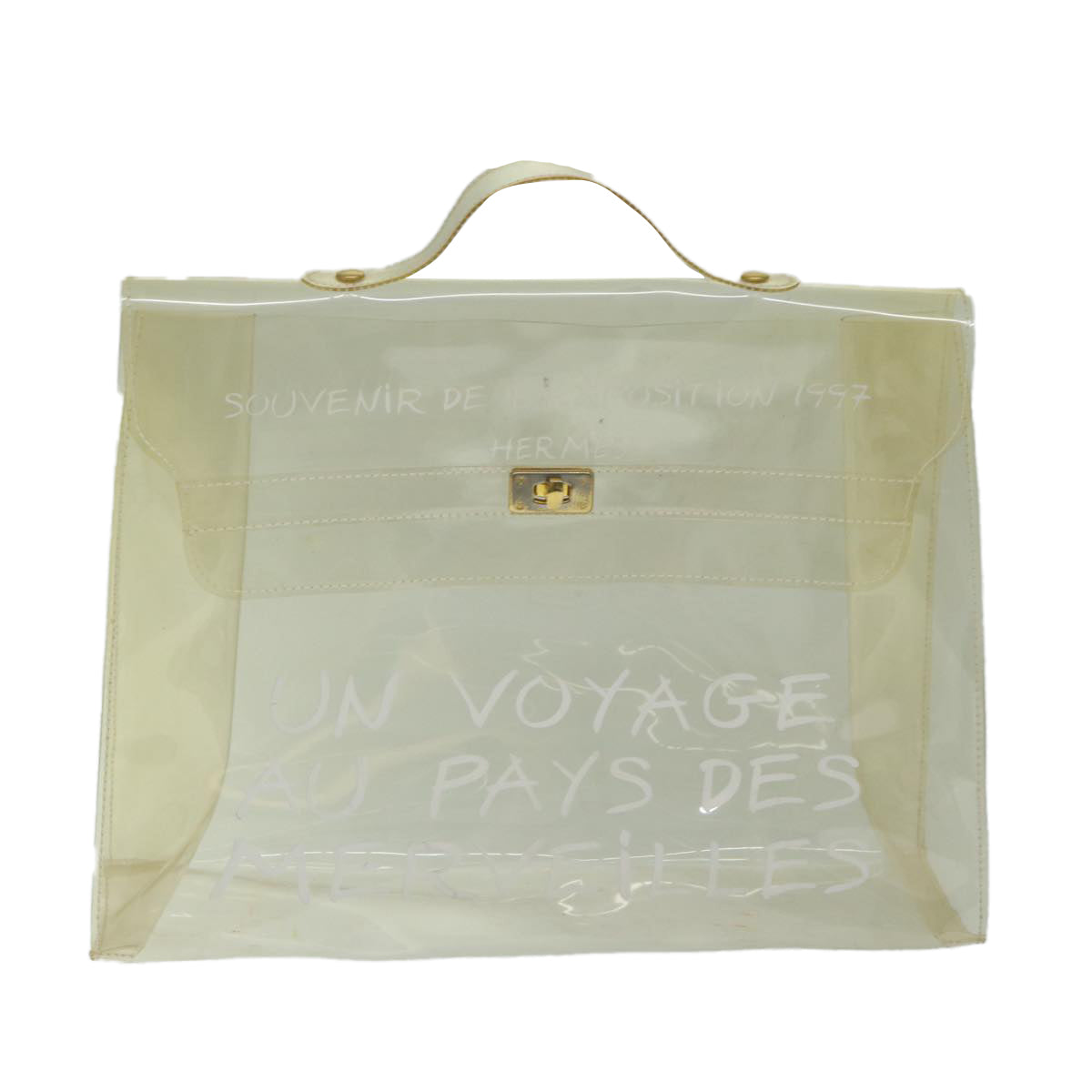 HERMES Vinyl Kelly Hand Bag Vinyl Clear Auth 68037