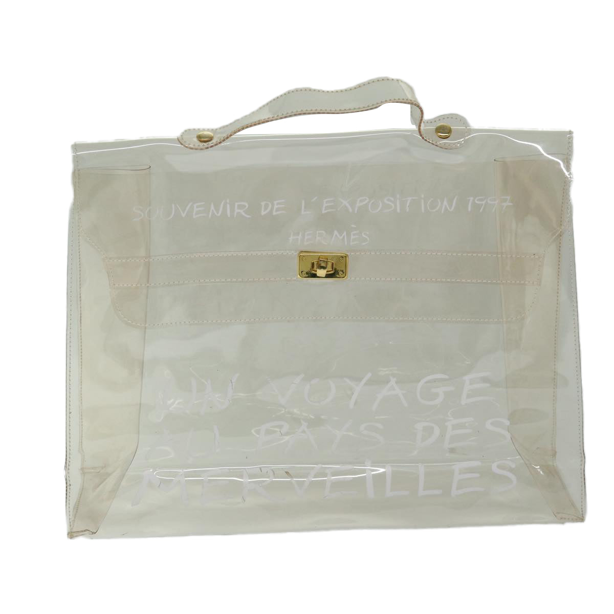 HERMES Vinyl Kelly Hand Bag Vinyl Clear Auth 68039