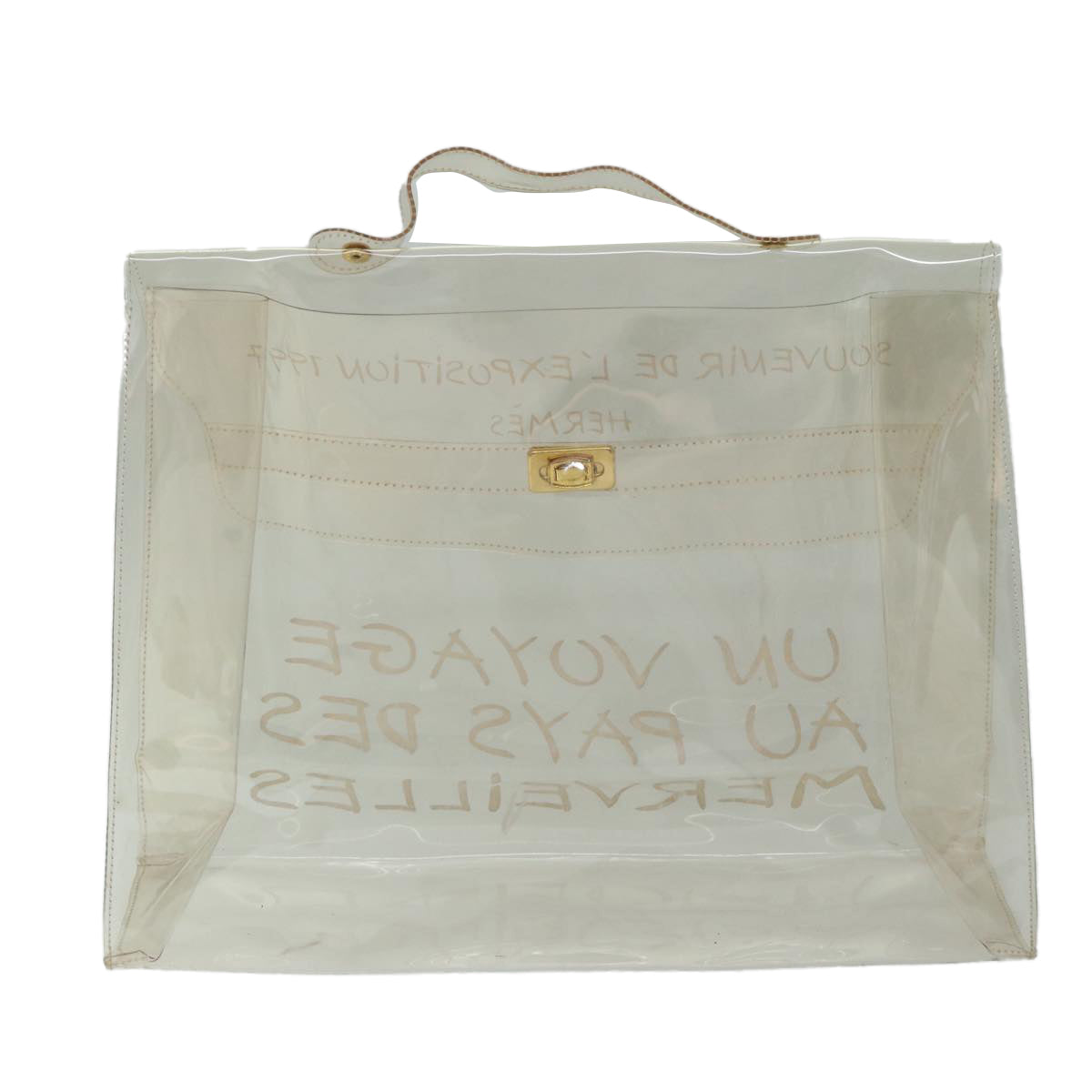 HERMES Vinyl Kelly Hand Bag Vinyl Clear Auth 68039