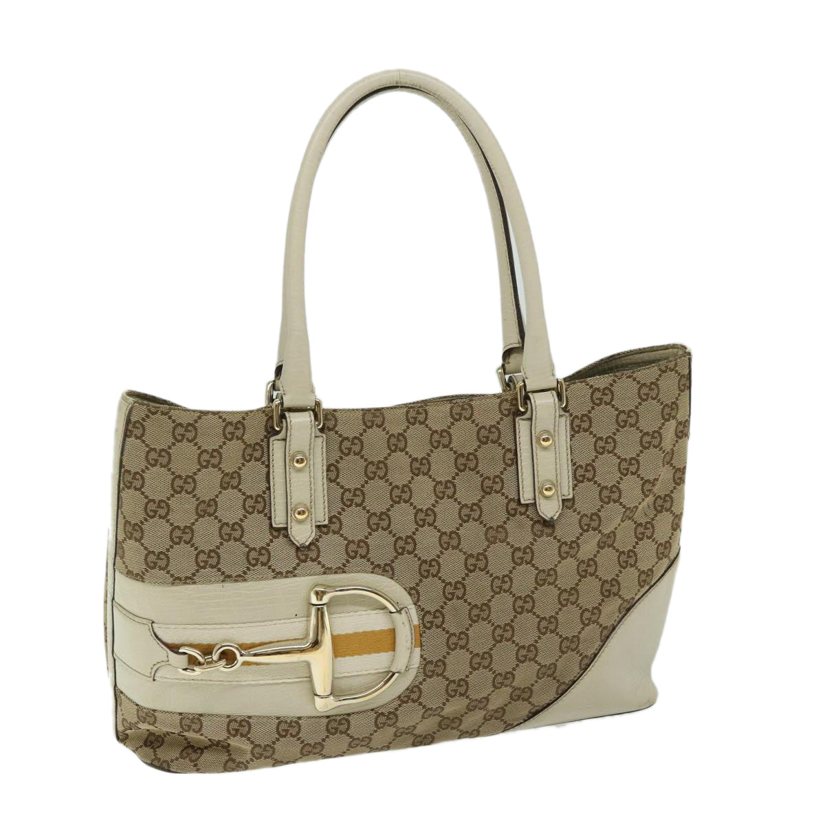 GUCCI GG Canvas Sherry Line Tote Bag Yellow Beige white 137385 Auth 68043