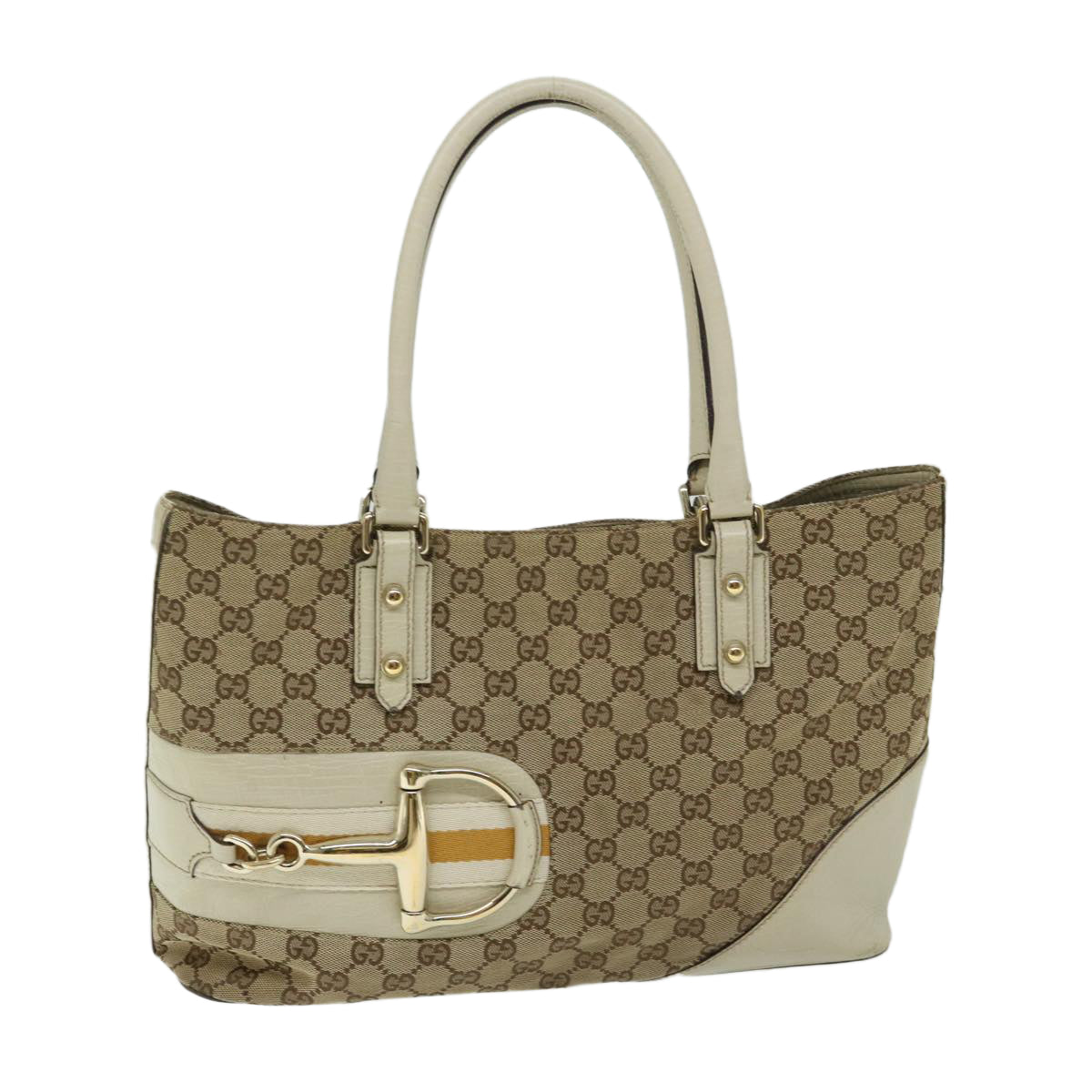 GUCCI GG Canvas Sherry Line Tote Bag Yellow Beige white 137385 Auth 68043